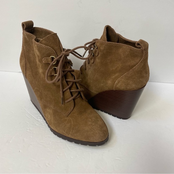 Anthropologie Splendid Paris Brown Suede Wedge Lace-Up Ankle Booties Size 9 - Picture 9 of 11